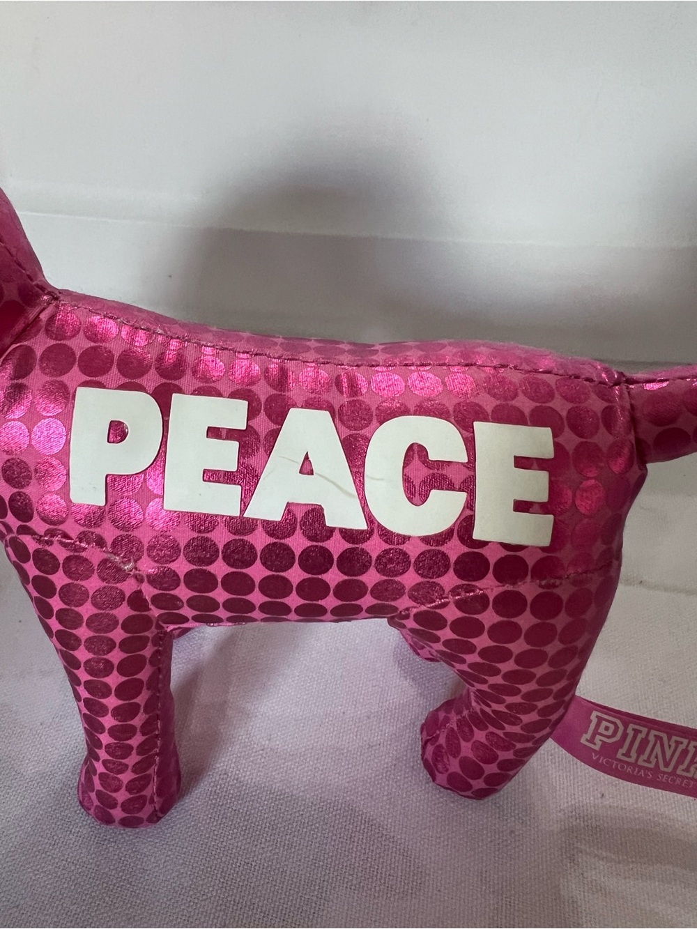Victoria’s Secret PINK Metallic Polka PEACE Plush Dog Stuffed Animal Collectible - Picture 4 of 5